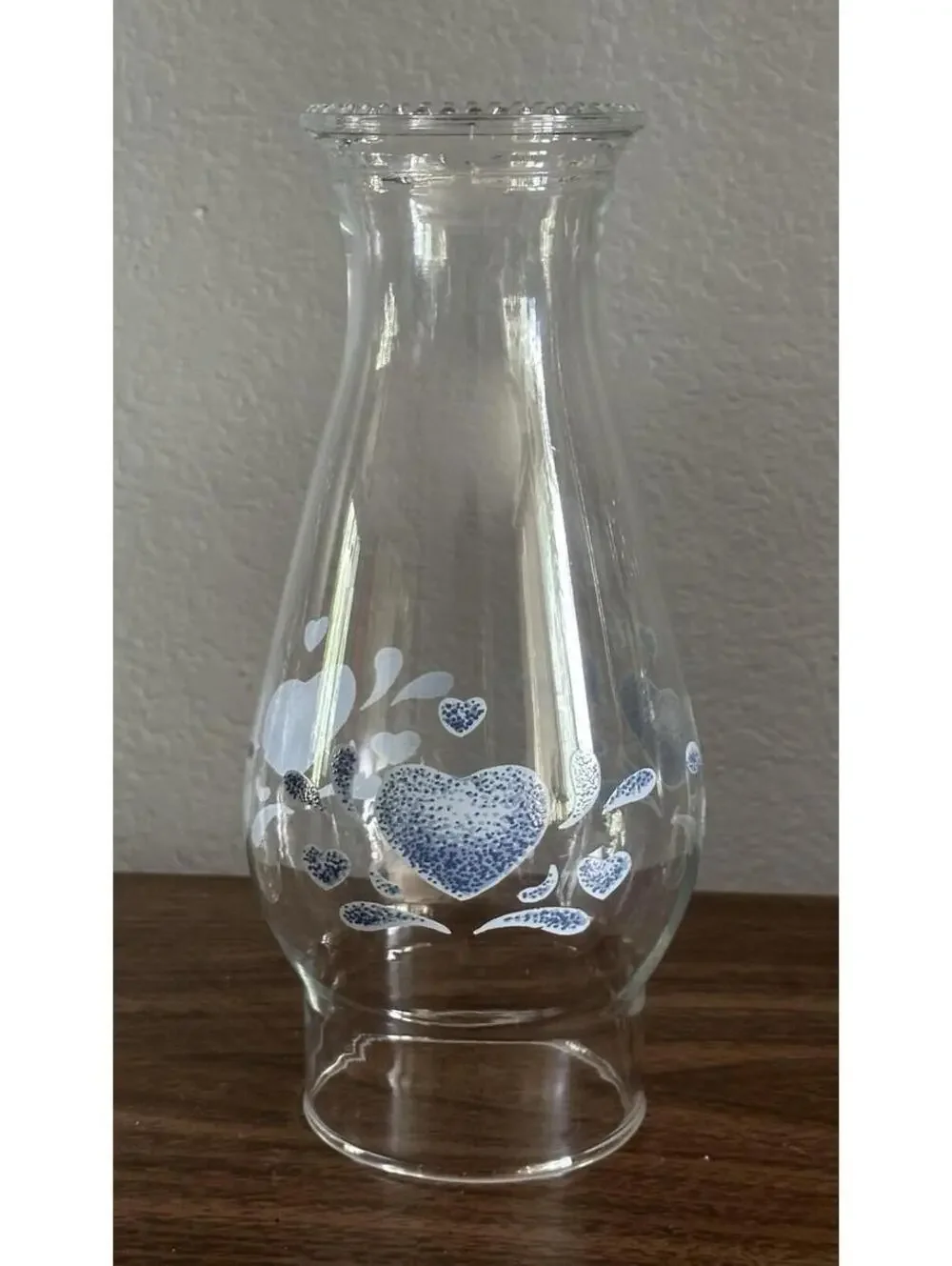 Glass Chimney Hurricane Lantern Globe - Blue Hearts Beaded Rim 3